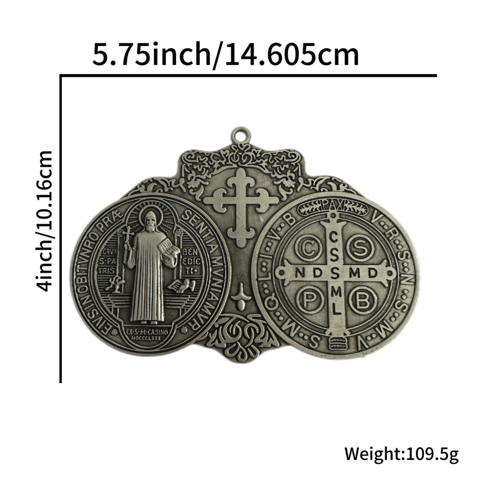 Extra Large St. Benedict Cross Medal – 5.7" x 4" Vintage Brass Tone | Wall or Desk Display | Medalla de San Benito