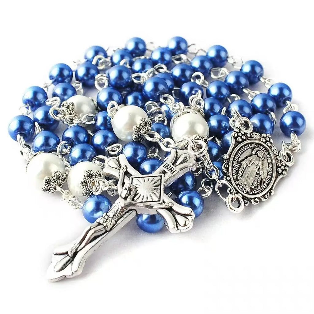 Virgin Mary Glass Pearl Necklace – Catholic First Communion Gift for Boys & Girls