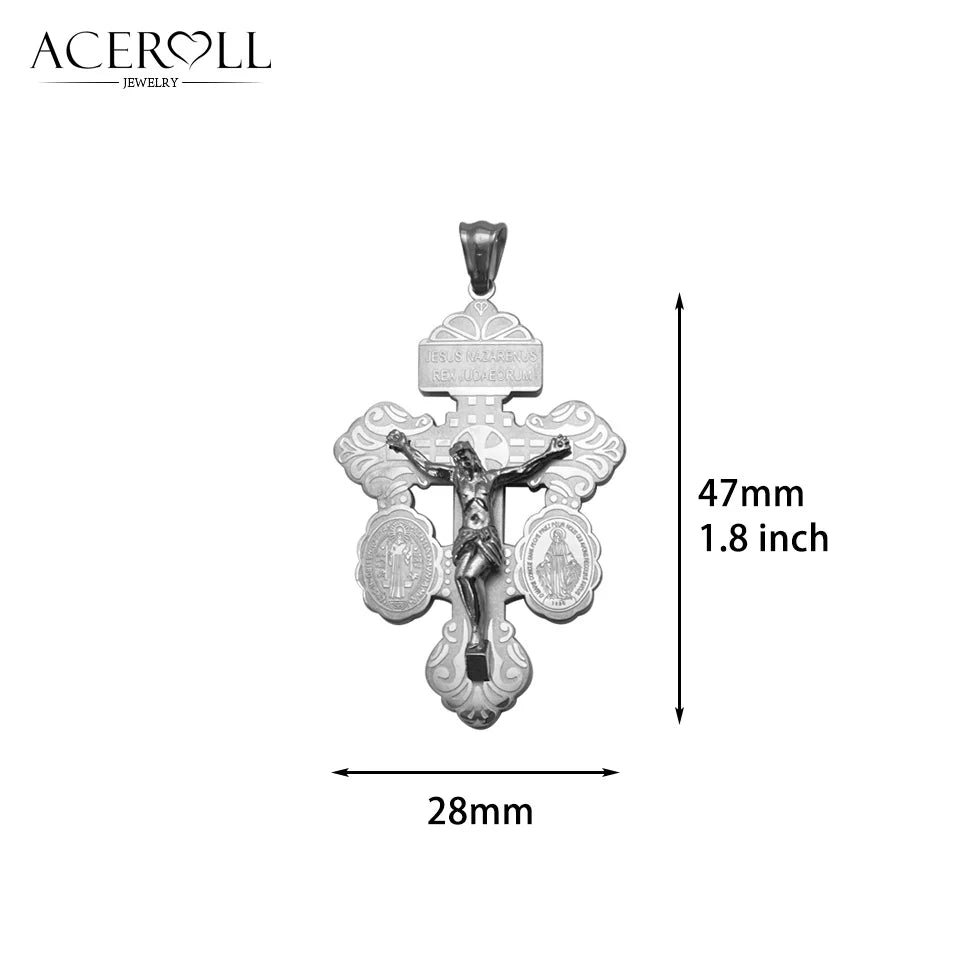 Stainless Steel Pardon Crucifix, Holy Cross of Forgiveness, French Version